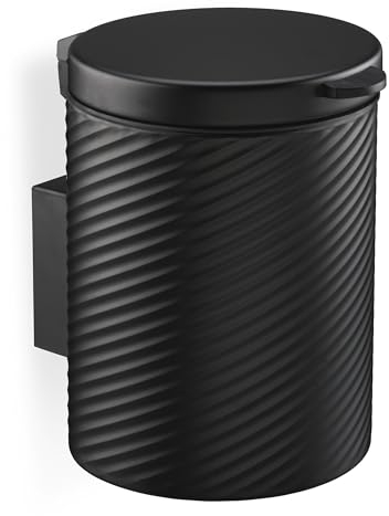 Relaxdays Poubelle de Salle de Bain, Fixation Murale, 5 litres, mécanisme de Fermeture, Seau intérieur, métal, Noire