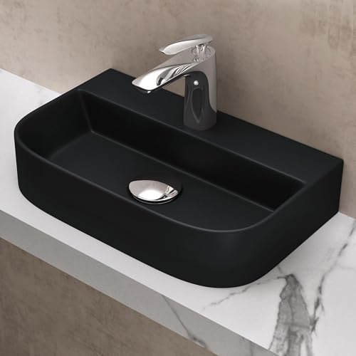 doporro Lavabo à Poser Noir Mat Vasque Suspendu en Céramique Lave Mains Rectangulaire de Qualité pour Salle de Bain 38x23,5x8cm Bruxelles003