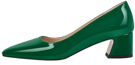 VERISSON Damen Klassische Pumps Elegante Spitze Damenschuhe mit Block Absatz Slip on Business Shoes Lackoptik Grün 41 EU