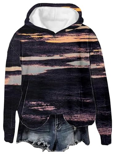 YCBMINGCAN Damen Co Quality Est 1692 Bedrucktes Langarm-Sweatshirt mit Kapuze Pullover in Kastenform (Black, XL)