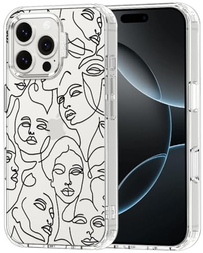MOSNOVO Case for iPhone 16 Pro Max, [Buffertech 6.6ft Military-Grade Drop Protection] [Anti Peel Off Tech] Clear TPU Bumper Phone Case Cover Design - Abstract Face Line Art