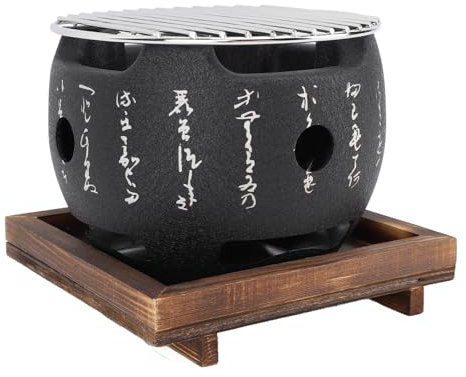 Barbacoa de estilo japonés, horno portátil de carbón vegetal con rejilla de alambre y base, parrilla de mesa japonesa, redonda (L)