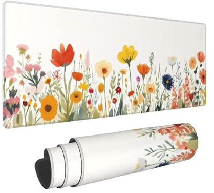 Grand tapis de souris de jeu 1200x600x3mm Multifonction Mouse Pad, avec bords cousus, base en caoutchouc naturel antidérapant tapis de clavier Champ de fleurs sauvages Tapis de Bureau pour Gamer E-715
