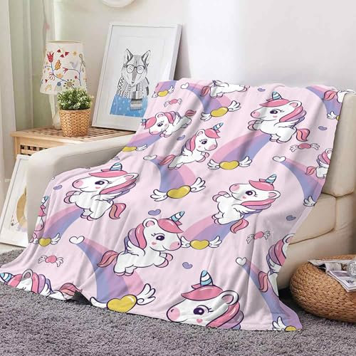 Hoimlm Einhorn Kuscheldecke, Pink, Sanft Flanell Weich Fleecedecke für Mädchen, Kinder, Mikrofaser Couchdecke, Geschenke (Einhorn B, 150 x 200 cm)