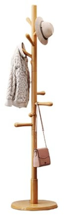 HHCTEBEC GarderobenstäNder Aus Massivem Holz Freistehender Flurgarderobenbaum mit 10 Haken für Kleidung Schuhe HüTe Taschen Im Eingangsbereich Schlafzimmer Wohnzimmer GäStezimmer,B