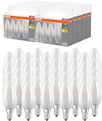 Osram LED BASE B40, Vorteilspack mit 40 Leuchtmittel, ersetzt herkömmliche 40W Glühbirnen, 4W, warmweiß (2700K), mattes Glas, nicht dimmbar, Kerzenform, E14