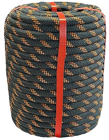 Arborist Rigging Rope Bull Rope (1/2 in x 200ft) Black Polyester Braided Arborist Rope 48 Strands for Various Outdoor Applications Construction Climbing Swing Sailing