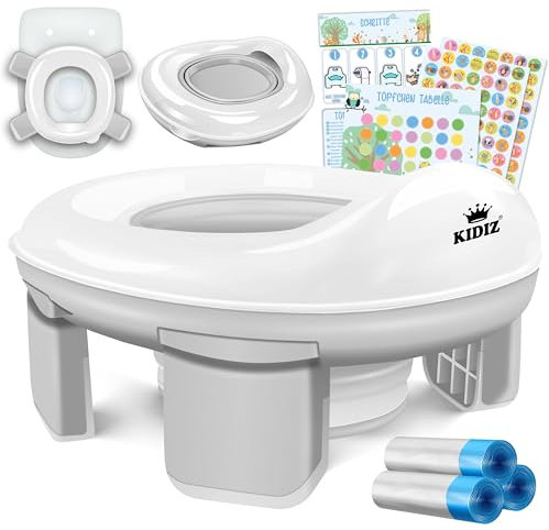 KIDIZ® Toilettensitz Kinder Töpfchen Töpfchentrainer WC Sitz | Lerntöpfchen bequemem, PP-Material mit Müllbeutel | Kindertöpfchen für Unterwegs & Belohnungssystem mit Stickern 3 in 1 Lösung