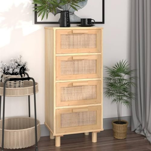 ShGaxin Sideboard Braun 40x30x90 cm Massivholz Kiefer und Natur-Rattan, Schlafzimmer Kommode, Komodenschrank, Küchenschrank, Commode, Flurkommode, Schlafzimmerkommode, Schrank