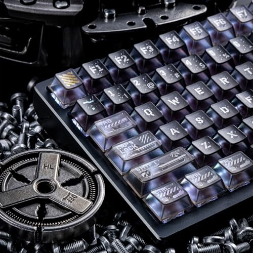 ULTRAEQUIP Cyberpunk-Ruinen-Tastenkappen-Set, transparente Tastenkappen, 120 Tasten, PC-Material, Metall-Pad-Druck, glänzende Tastenkappen für mechanische Tastenkappen, 60, 75, 100 % Tastenkappen