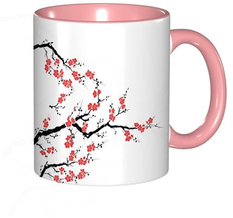 EKLMPS Original Mug en céramique,idéal comme cadeau,impression de haute qualité,mug à motifs,mug à thé,à café,330ml,Motif japonais, arbre de cerisier en fleurs simpliste, thème botanique asiatique, fr