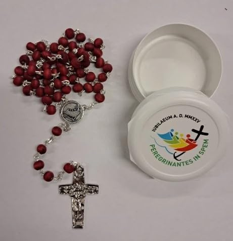 Generico ArteSacraCaravaggio Rosenkranz aus Holz, duftend mit Rose des Jubiläums 2025, mit Box aus italienischer Handwerkskunst