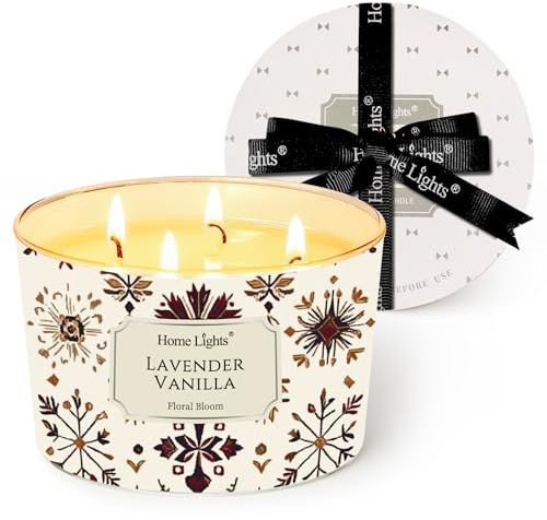 Home Lights Duftkerzen im glas 510g Soja Kerzen 4-Wick Kerzengläser Aromatherapie, Rauchfrei, 50h vollverbrannte Duftkerze Lavendel Vanille
