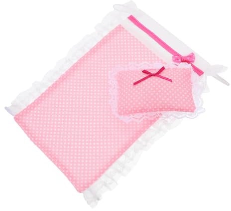 Sosoport Cot Bed Sheet Pillow Set Mini Bedding for Dollhouse Doll Accessories Kit