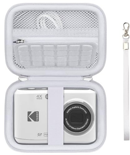 Supmay Digital Camera Case Compatible with Kodak PIXPRO FZ45 FZ55 FZ53 FZ43 Digital Camera, Vlogging Camera Storage Holder Travel Bag with Mesh Pocket for Battery, USB Cable, SD Card, White