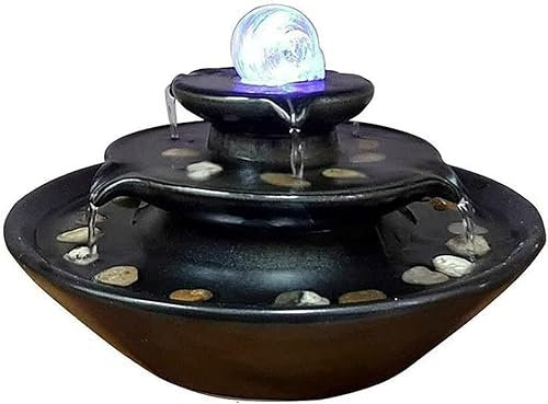 MEACEYR Decorativas Exterior Fuente de Interiores Fuente de Agua de cerámica Moderna con Bola LED para Sala de meditación Zen Jardin