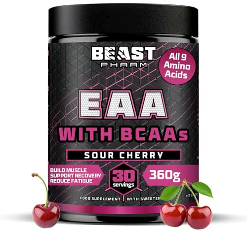 Beast Pharm EAA Essential Amino Acids BCAA Powder 30 Servings Sour Cherry | All 9 EAAs with BCAAs including Leucine, 360g EAA Powder, EAAs Amino Acids, Intra Workout Powder, Muscle Recovery Drink