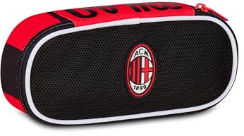 Seven Milan Portapenne Scuola Round Plus, Nero, Astuccio Ovale Con Elastici e Tasca Per Penne, Matite e Accessori, Scuola Media e Superiore, Ragazzo Calcio