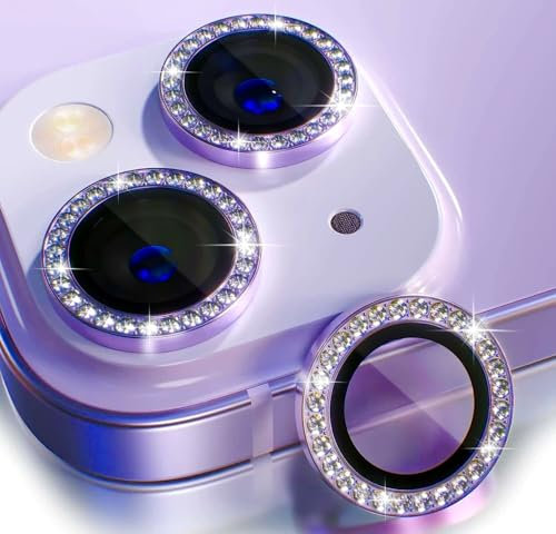 KK KENIK Camera Lens Protector For iPhone 13, Diamond Crystal Ring Design, 9H Tempered Glass, Waterproof, Scratch-proof For iphone 13 Camera Lens Protector (Purple)
