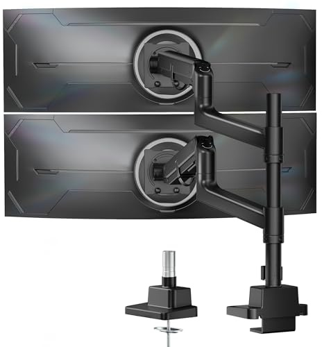 monTEK Heavy-Duty Dual Monitor Arm for 17-57 Ultrawide Screens | Gas spring arms support up to 27kg per monitor, Fits 75x75 & 100x100mm VESA ,Tilt Swivel Rotate,cable management