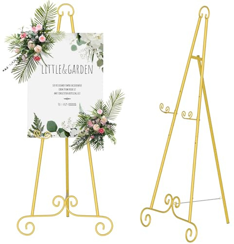 Easel Stand for Display, 46 Golden Scroll Metal Easel, Adjustable Height for Wedding Signs, Canvas, Photo Frames, Luxurious Vintage Home Decor & Event Showcase (Tube Scroll)