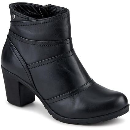 Pavers Leather Zip-Up Block Heel Ankle Boots - Black Size 5