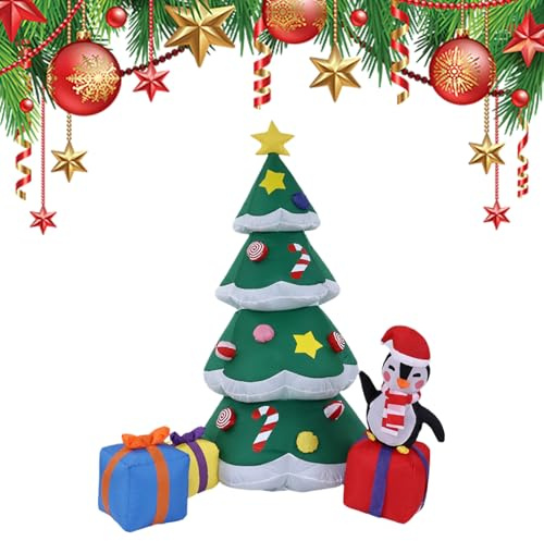 Albero Di Natale Gonfiabile Per Esterni, 1.8m Illuminato Decorazione Gonfiabile, Albero Di Natale Gigante Con Babbo E Luci LED Incorporate, Per Giardino Prato Terrazzo Patio Interni
