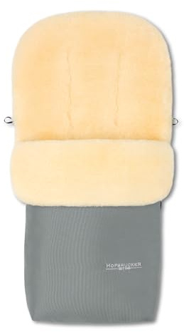 HOFBRUCKER Putzi Lammfell-Fußsack für Kinderwagen & Buggy | Winterfußsack 90 x 34 cm | Wind- & wasserabweisend | Oberteil per Rundum-Reißverschluss abnehmbar | Made in Germany