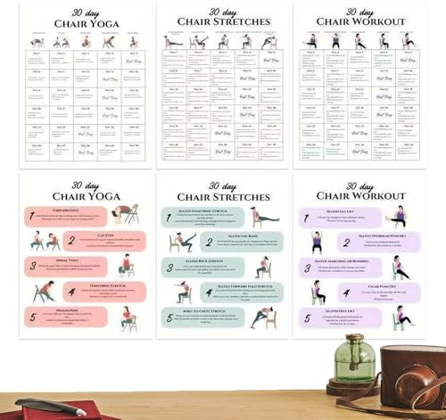 Übungen auf dem Stuhl für Senioren,30-Tage 6 Stück Fitness-Karten,Yoga-Posen Poster - Für Erwachsene, Reisen, Morgen, Arbeit, Freunde, Bodybuilding, Sport, Athleten Und Gewichtstraining