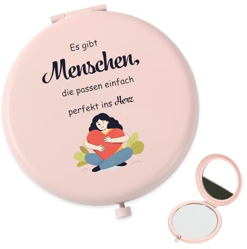 QWZify Geschenk für Freundin Partner Geschenke Partner Mann, Rosa Taschenspiegel Kosmetikspiegel Vergrößerungsspiegel Taschenspiegel Klappbar Valentinstag