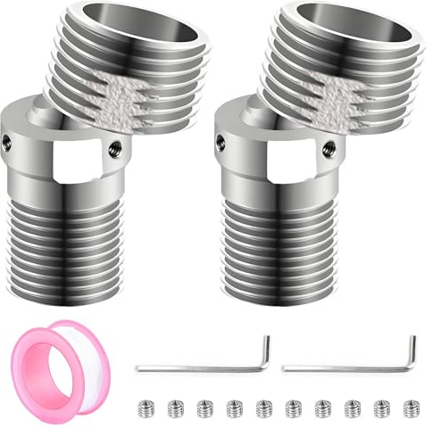 XTUDOU® 2 Pièces Adaptateur de Douche pour Robinet, Raccord En S à 360°, Acier Inoxydable, Fourni Avec Ruban D'éTanchéIté Et Clé Hexagonale, Raccord Excentré Mitigeur pour Salles de Bains Et Cuisines