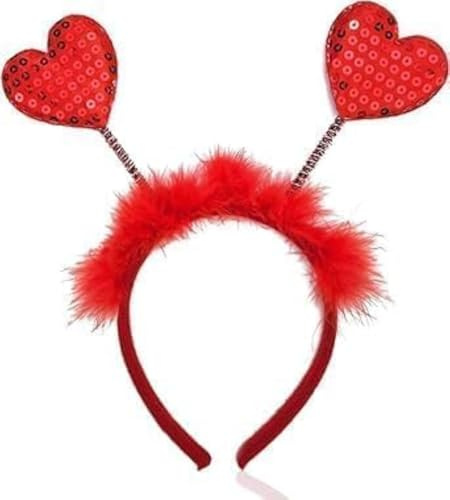 Ssmmam 1 x Herz-Stirnband mit roten Pailletten, Liebeskopf, Valentinstag-Stirnband, Haar-Accessoire, Accessoire für Valentinstag, Party, Requisiten, Hüte und Mützen