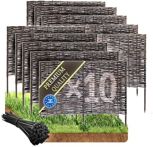 Wicker garden Imprägniert Premium 10er Beetbegrenzung Set aus Weide - 120 x 30 cm Weidengeflecht für Beete, Rasen und Gartenwege - Natürliche Abgrenzung Gartenzaun Weidezaun - vielen Größen