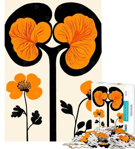 1000-teiliges Puzzle für Teenager Orangefarbene Blume Niere Kunst Gehirntraining Intelligenzherausforderung fesselndes Spielzeug lustiges Spiel schwierig anspruchsvoll tolles Geschenk (Größe 38x26cm)