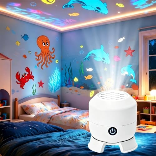 xinrongda Proiettore LED dinamico rotante, proiettore di luce notturna per bambini, proiettore oceano USB con rotazione a 360 gradi, luminosità regolabile, lampada LED d'atmosfera per camera da letto