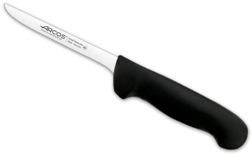 Arcos Cuchillo deshuesador con Hoja Acero Inoxidable Nitrum 140 mm. Cuchillo profesional para cortar huesos carne. Mango ergonómico polipropileno. Serie 2900. Color negro.
