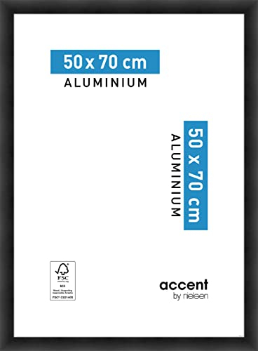 accent by nielsen Bilderrahmen, 50 x 70 cm, Aluminium, Schwarz matt, Posterrahmen zum Aufhängen im Hoch- & Querformat, Echtglas, Largo