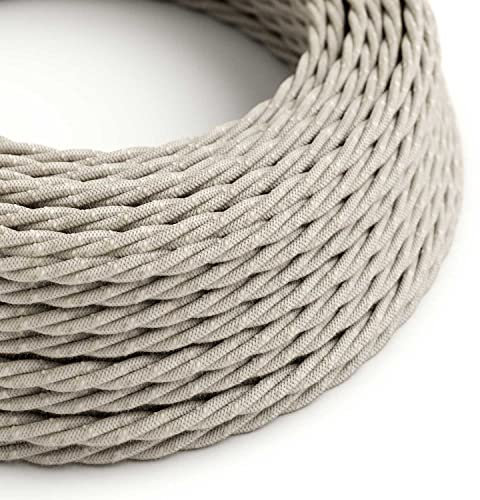 creative cables - Cavo Elettrico trecciato Rivestito in Lino Naturale Neutro TN01-5 Metri, 3x0.75