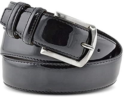 Cintura uomo in pelle vitello spazzolato, vernice nero, artigianale, made in italy, 3,5 cm. (105 cm (40/42 EU))