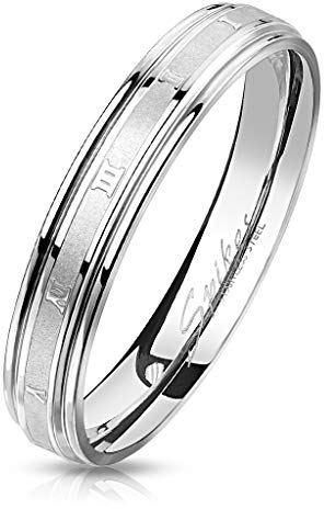 Bungsa 70 (22.3) Römische Nummern Ring Edelstahl silber gebürstet I II III IV V VI VII VIII IX X XI XII für Damen & Herren 49-72 (Fingerring Modering Schmuck Partnerringe Verlobungsringe Trauringe)