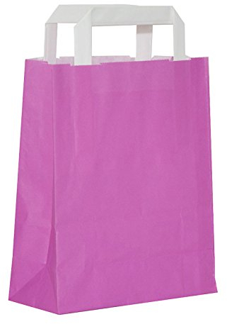 50 Papiertragetaschen Papiertaschen Henkeltaschen Tragetaschen Tüten Papiertüten | Pink | recycelbar (18 x 08 x 22 cm)