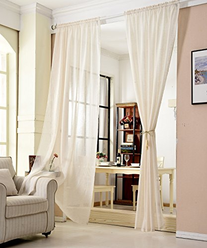 WOLTU Gardinen, Leinenvorhang für Wohnzimmer Kinderzimmer Schlafzimmer, mit Kräuselband, transparent, 140 x 245 cm, Creme