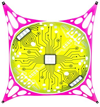 PSYWORK Schwarzlicht Segel Spandex | Goa Circuit Board | 3 x 3m | UV-aktiv | Leuchtend | Wandtuch Wandbehang Stoff Neon Deko Party Tuch Tapestry Poster PSY Trippy