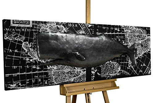 KunstLoft Metallbild 3D | 100% HANDGEFERTIGT | 144x44x6cm | Wandbild Metall Deko 'Whale Watching' | Wal | Schwarz | Metall Wanddeko Wohnzimmer