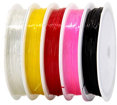 TRIXES Set mit 5 verschiedenen farbigen elastischen Bändern - Perfekt für die Herstellung von Schmuckarmbändern und Kunsthandwerk - 5 Rollen mit je 8 Meter - 1mm Dickes Band