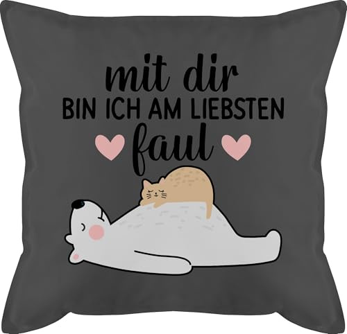 Kissen 50x50 - Statement - Mit dir bin ich am liebsten faul - schwarz - 50 x 50 cm - Grau - liebes spruch statement-kissen statements liebe männerkissen lustig kopfkissen sprüche schmusekissen