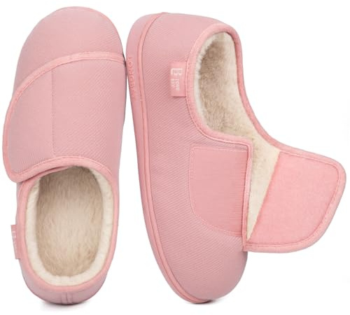 LongBay Women's Wide Fit Slippers Comfy and Cozy Memory Foam Indoor House Shoes for Diabetic Arthritis and Edema Pink,7