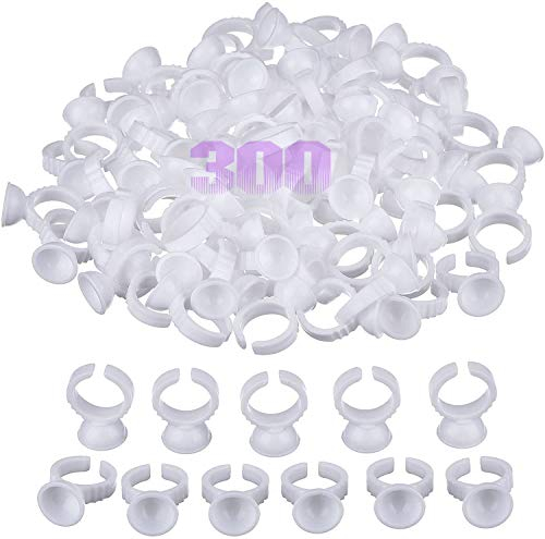 WZYTEU 300 pcs Einweg Kleberinge,für Wimpern Extensions Make-up Tool Pigment Kleber Halter Augenbraue Tätowierung Ink Caps (White,13mm)