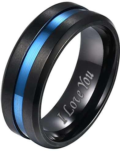 Mabohity Partnerring Herren Damen mit I Love You Titan-Ring Titanium 8mm Breit Ehering Verlobungsring Freundschaftsring Paar Ringe (nur Herren)