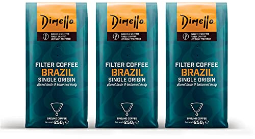 Dimello Brazil – Strong Arabica Ground Filter Coffee 750g (250 x 3) - Sweet Taste & Balanced Body – Medium Roast, Single Origin